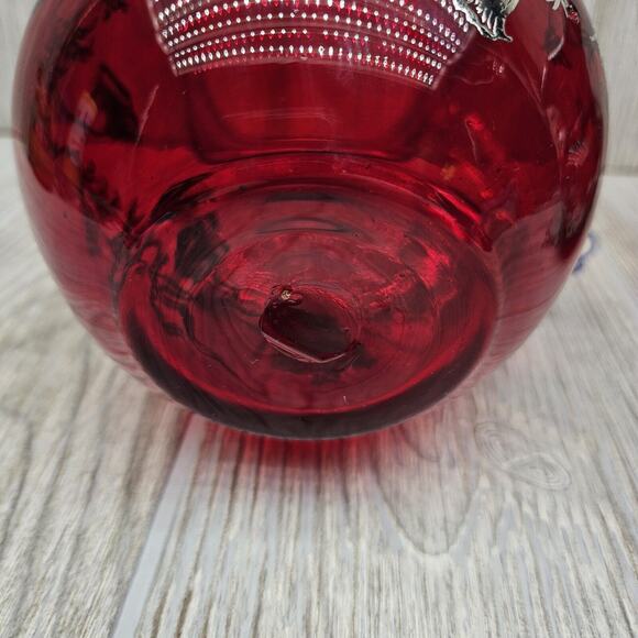 Silver City Glass Co Flanders Poppy Sterling On Red Crystal Pitcher & Vase - Picture 14 of 16